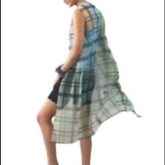 MAEVE By ANTHROPOLOGIE Plaid Sheer Duster Vest - Picture 2 of 8